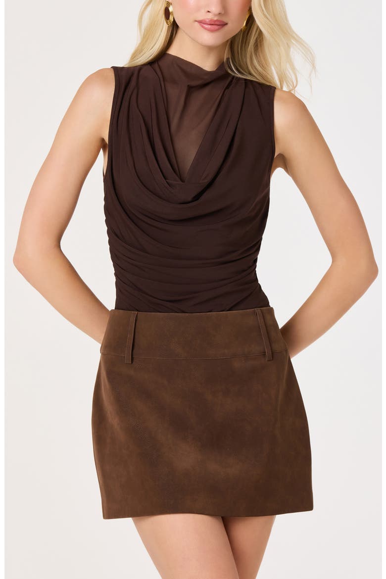 Shaina Cowl Neck Mesh Inset Top, Alternate, color, BROWN