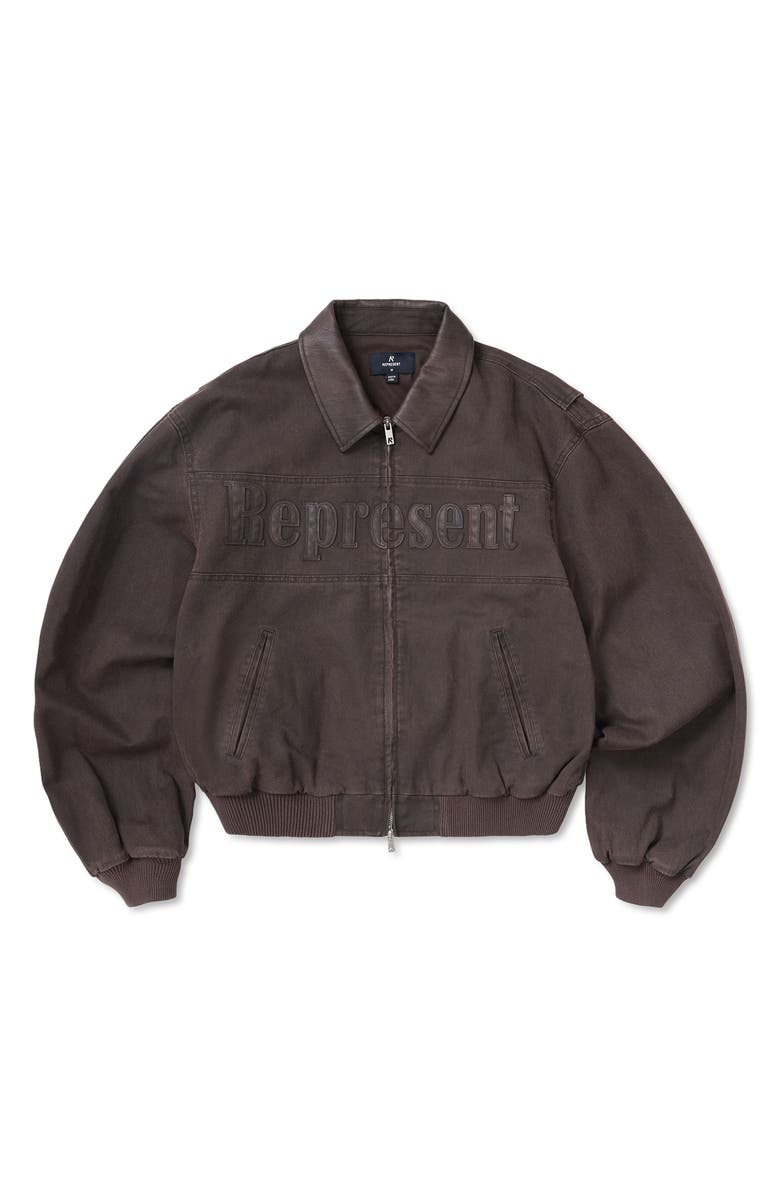 Represent Roscoe Logo Detail Cotton Canvas Bomber Jacket, Alternate, color, Whisky