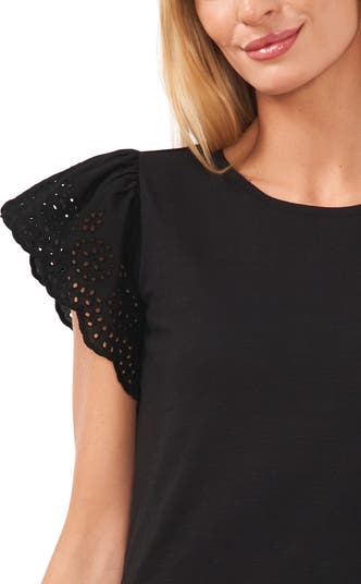 Eyelet Flutter Sleeve T-Shirt