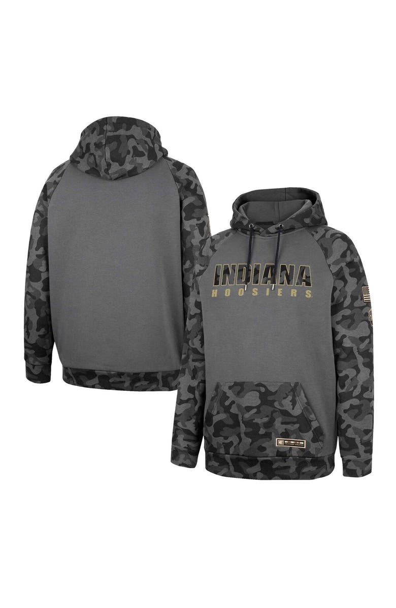 COLOSSEUM Men's Colosseum Charcoal Indiana Hoosiers OHT Military Appreciation Camo Stack Raglan Pullover Hoodie, Main, color, Charcoal