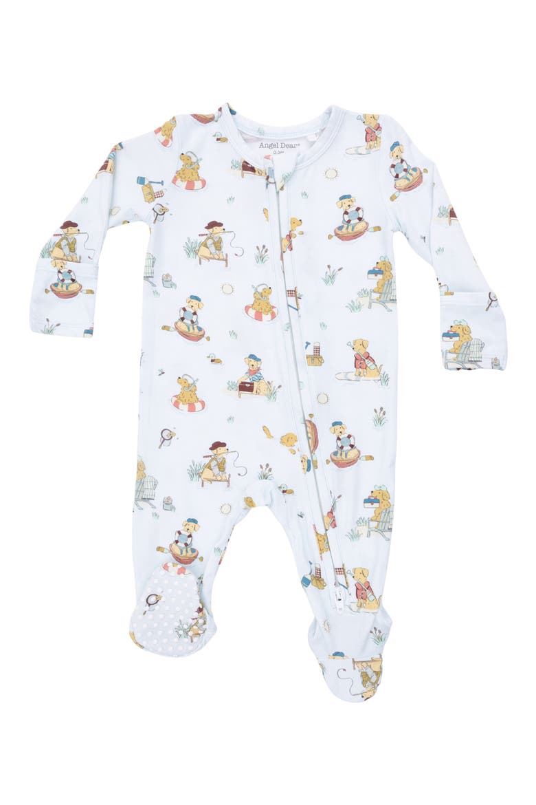 Lake Buddy Print Two-Way Zip Footie, Main, color, BLUE