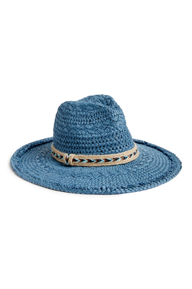 Textured Panama Straw Hat, Main, color, BLUE COMBO