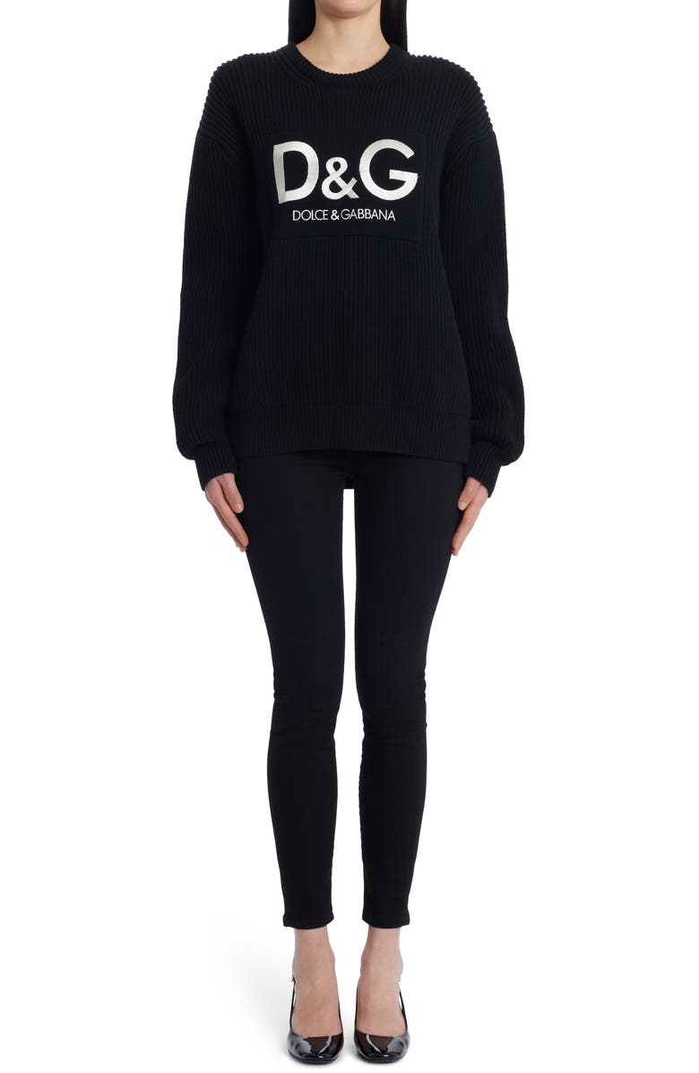 Dolce&Gabbana Dolce&Gabband Embroidered Logo Ribbed Wool Sweater, Alternate, color, 