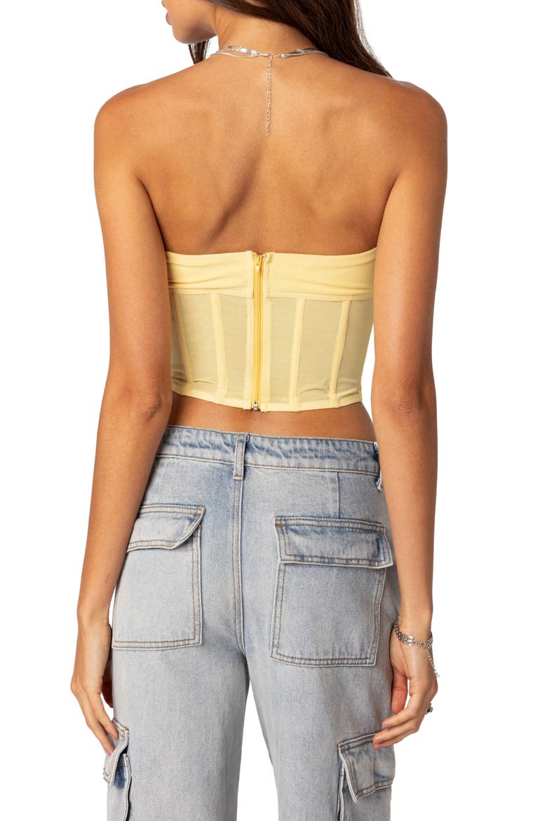 Evangeline Strapless Mesh Corset Top, Alternate, color, YELLOW