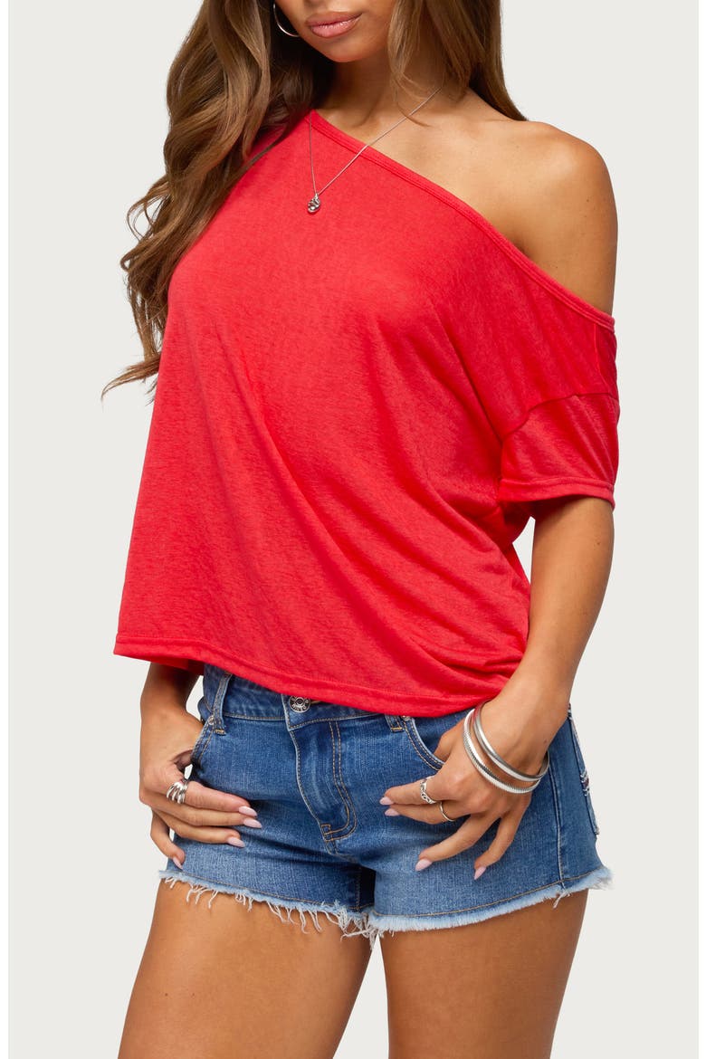 Amora Semisheer One-Shoulder Top, Alternate, color, RED