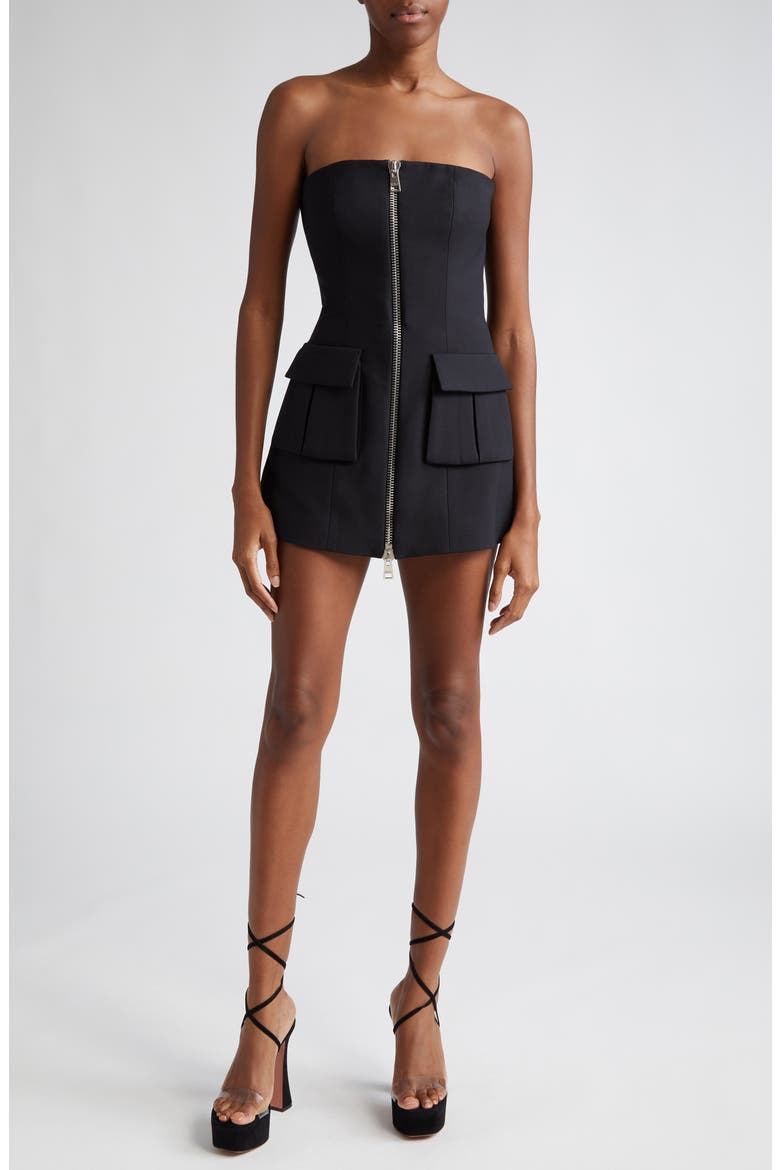 The Marca Strapless Cargo Wool & Silk Blend Minidress, Main, color, BLACK