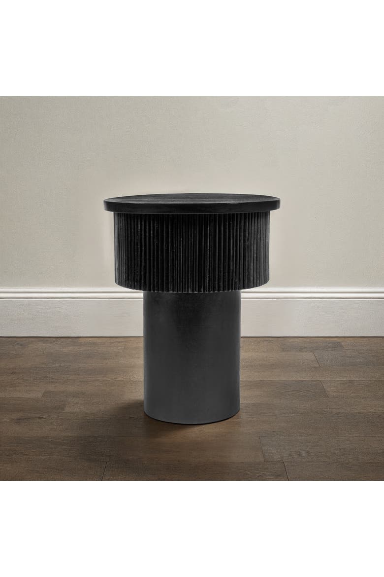 Round Tiered Pedestal Side Table with Ribbed Details, Alternate, color, Black
