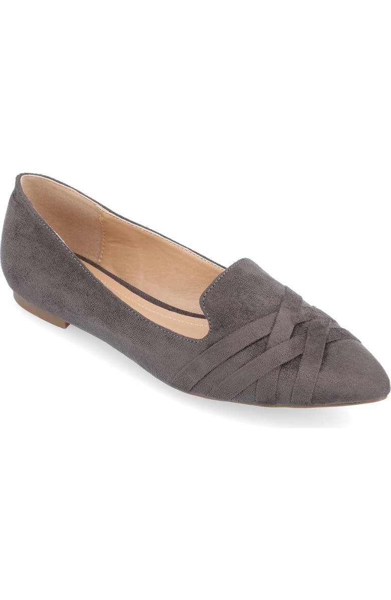 Journee Collection Mindee Crisscross Toe Flat - Wide Width Available, Main, color, Grey