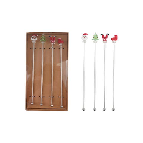 Stainless Steel Cocktail Stirrers with Hand-Blown Glass Icons, Set