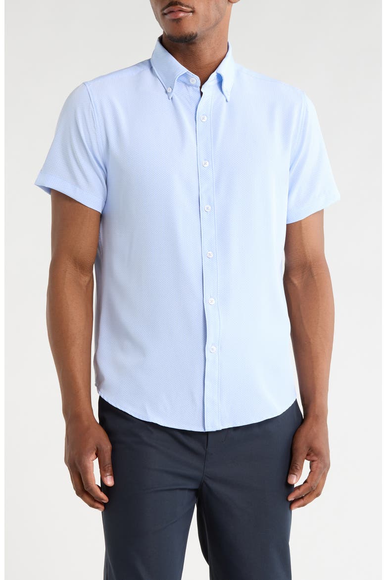 Geo Print Stretch Tech Shirt, Main, color, LIGHT BLUE