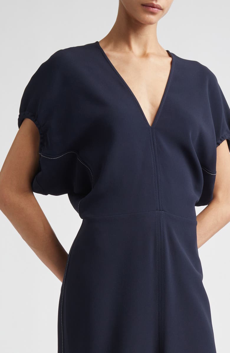 Victoria Beckham Blouson Detail Stretch Crepe Midi Dress, Alternate, color, Navy