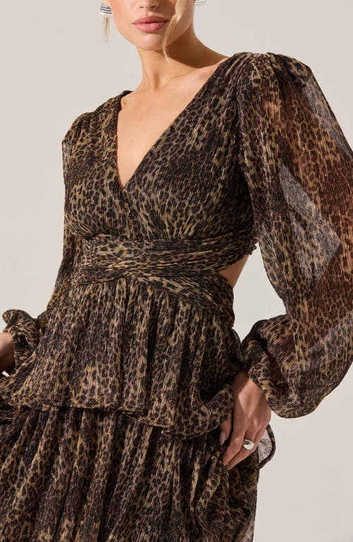 Astr The Label Anora Metallic Leopard Print Long Sleeve Dress In Brown