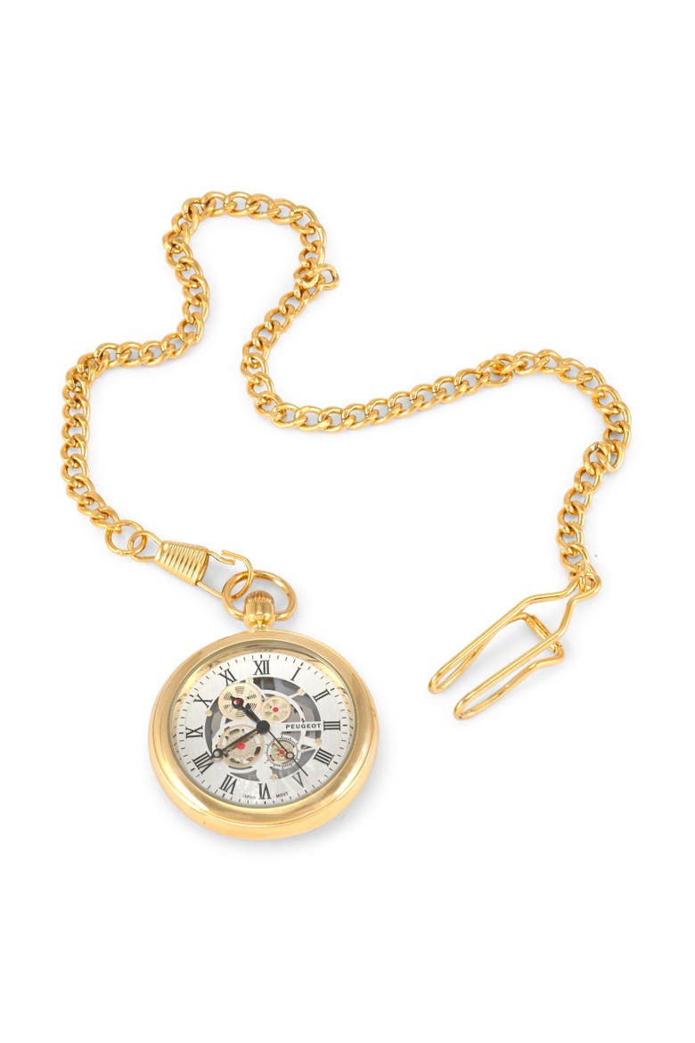 Vintage Open Face Cable Chain Pocketwatch- 42MM, Main, color, Gold Skeleton