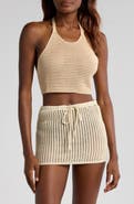 Elan Open Stitch Halter Crop Cover-Up Top