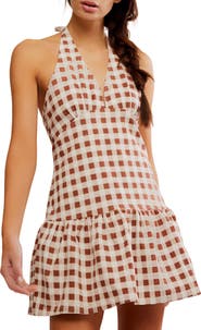Free People Cecil Flounce Hem Cotton Blend Halter Minidress