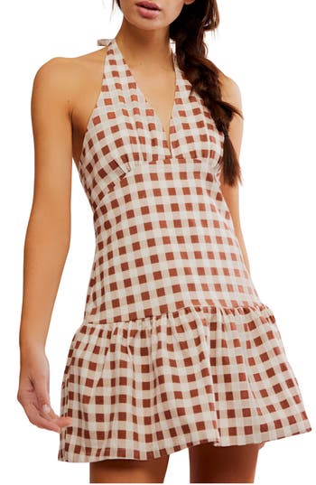 Free People Cecil Flounce Hem Cotton Blend Halter Minidress In Multi