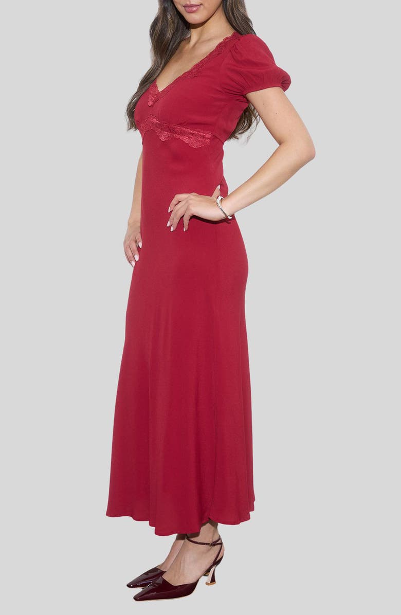 Blu Pepper Lace Trim Puff Sleeve Midi Dress, Alternate, color, Red