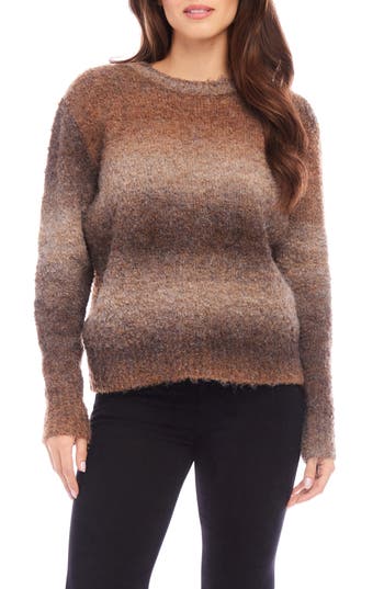 Karen Kane Ombré Stripe Bouclé Sweater In Brown