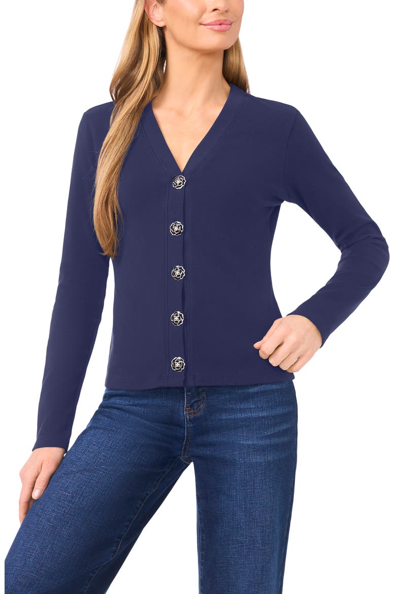 Flower Button Knit Cardigan, Main, color, CLASSIC NAVY