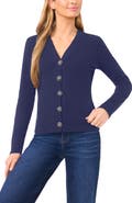 CeCe Flower Button Knit Cardigan