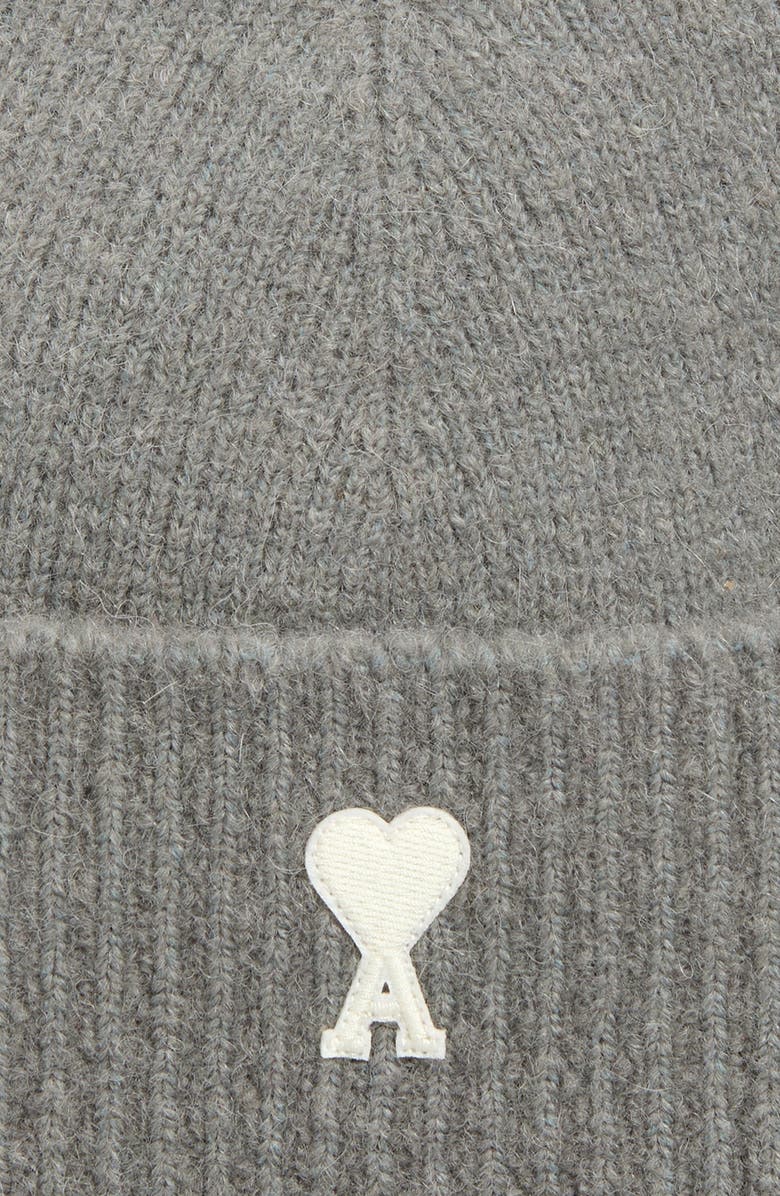 AMI PARIS Ami de Coeur Appliqué Mohair Blend Cuffed Beanie, Alternate, color, Gris/ Ecru