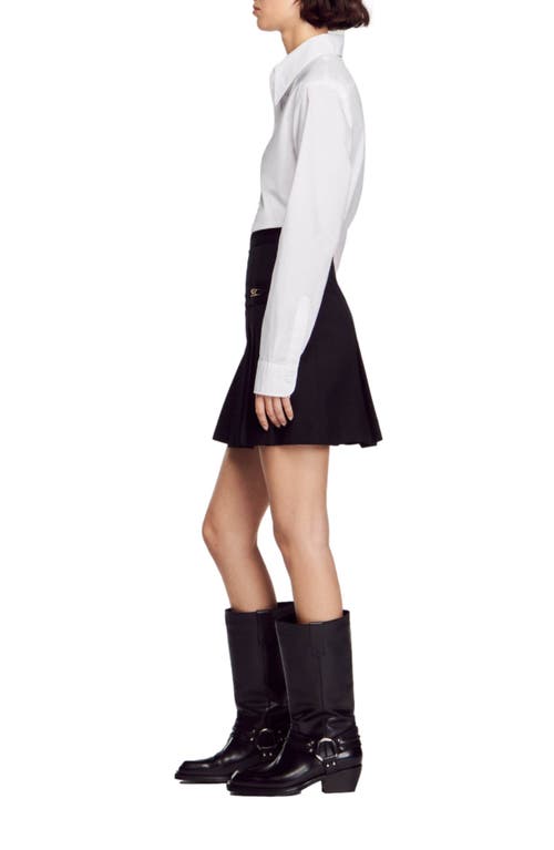 Sandro Rebecca Stitched Pleats Short Skirt In Black