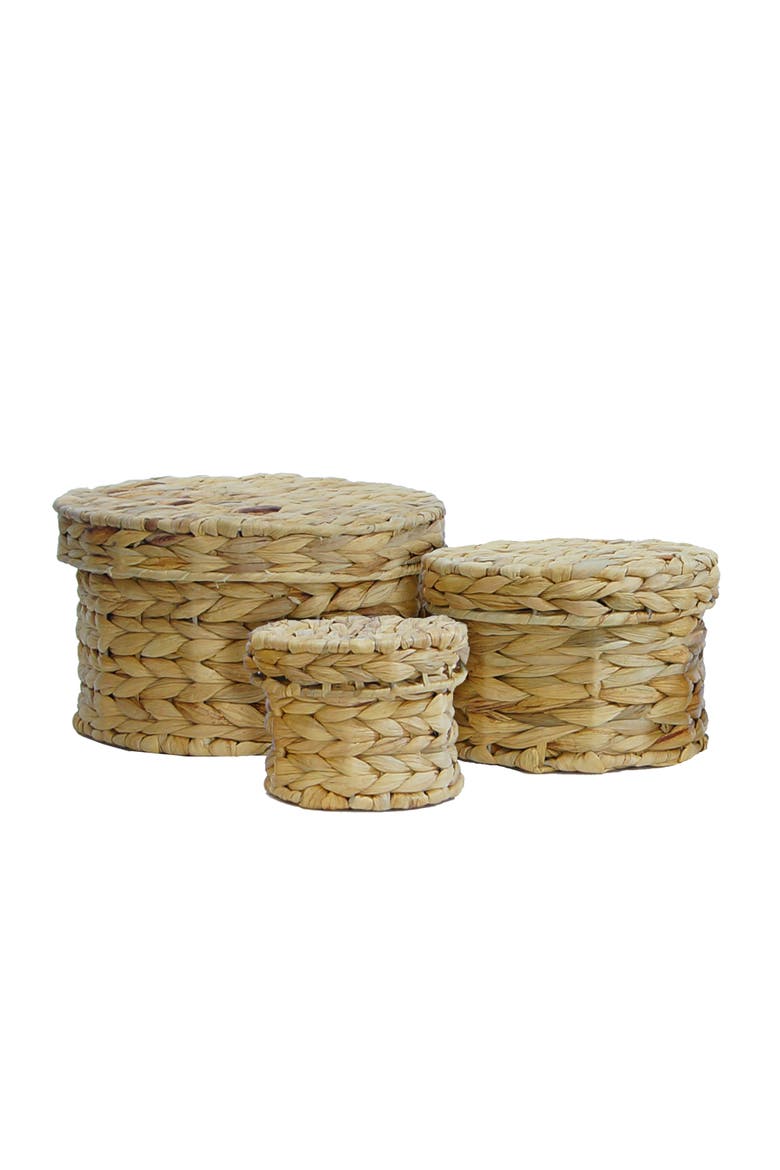 Round Woven Boxes Set of 3, Main, color, Brown