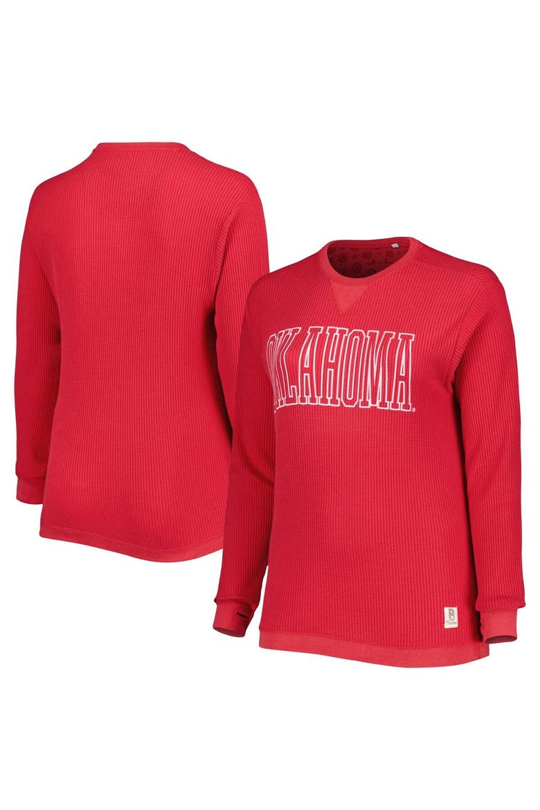 Women's Pressbox Crimson Oklahoma Sooners Surf Plus Size Southlawn Waffle-Knit Thermal Tri-Blend Long Sleeve T-Shirt, Main, color, Crimson