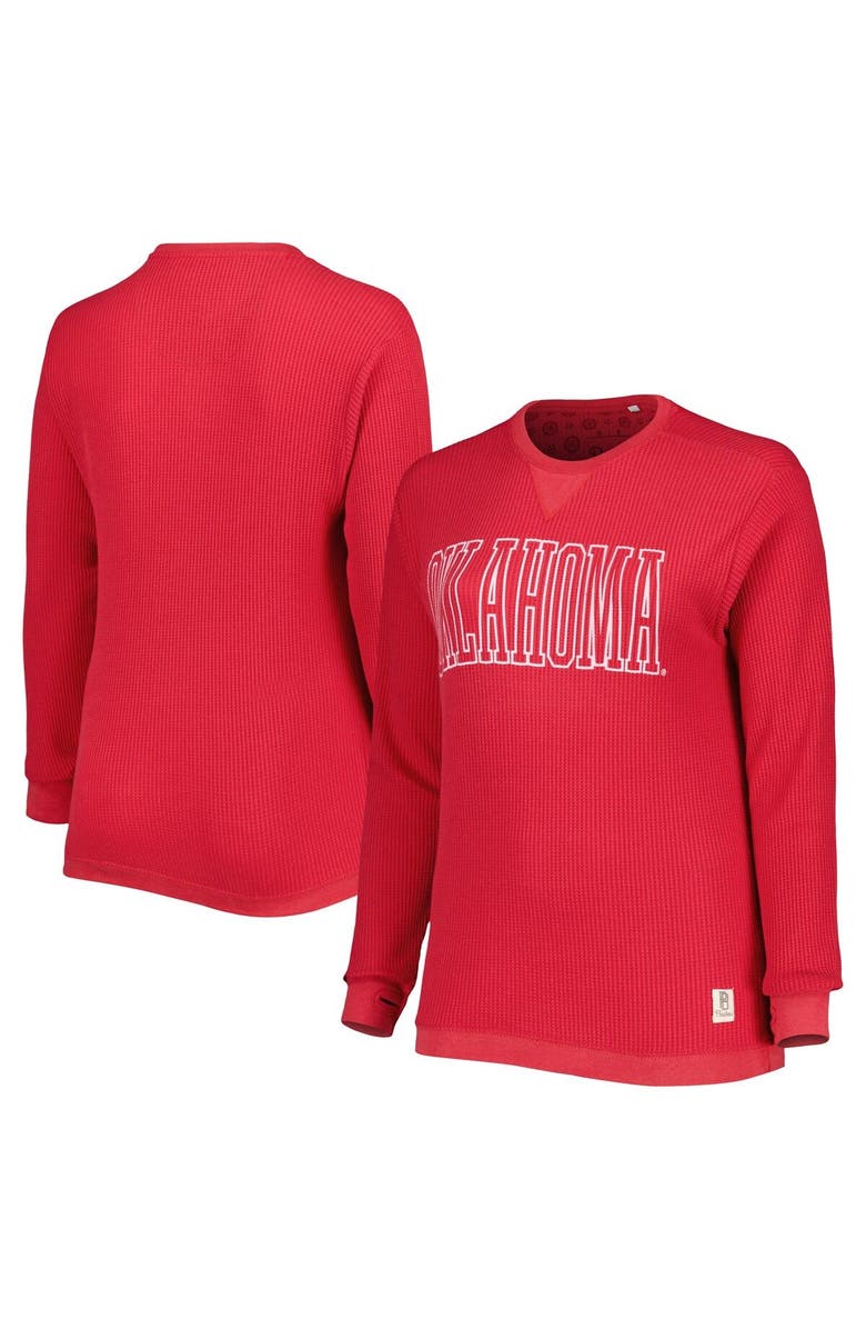 PRESSBOX Women's Pressbox Crimson Oklahoma Sooners Surf Plus Size Southlawn Waffle-Knit Thermal Tri-Blend Long Sleeve T-Shirt, Main, color, Crimson