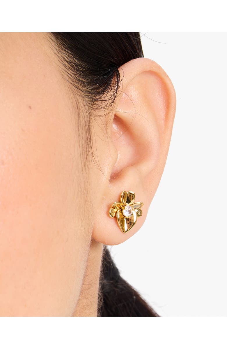 Kate Spade New York precious pansy stud earrings, Alternate, color, Gold.