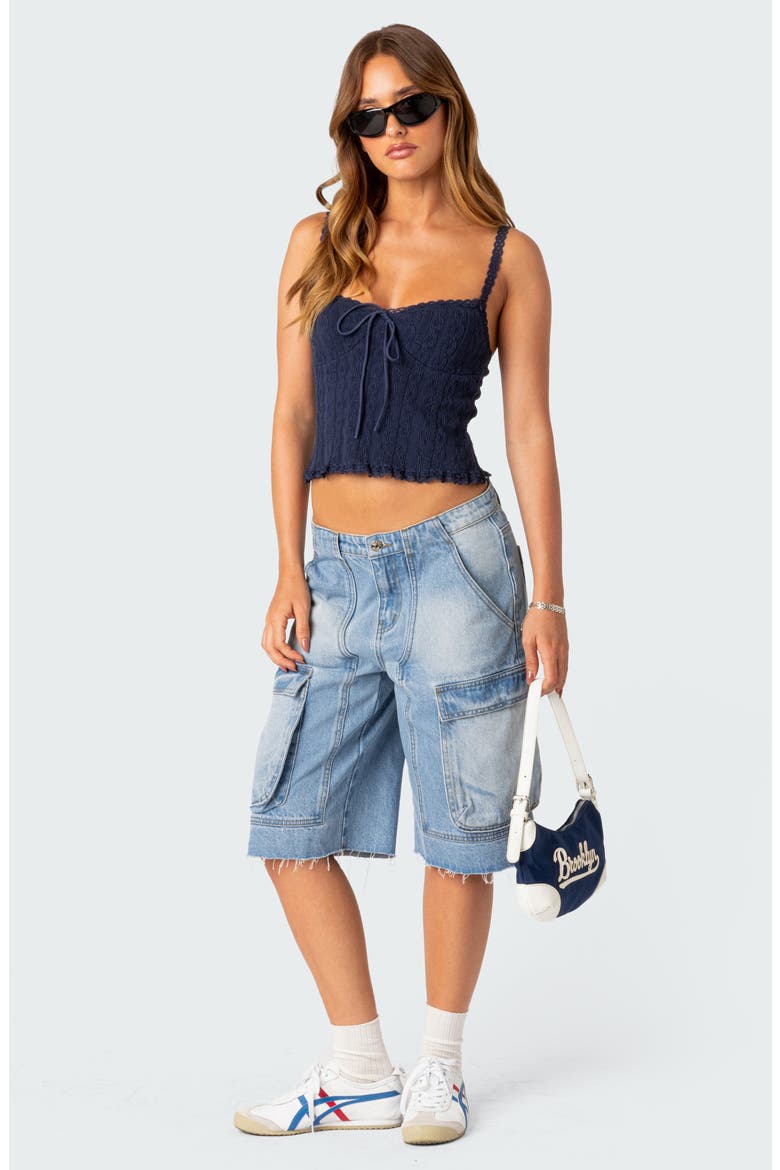 Lacy Stretch Cotton Knit Camisole, Alternate, color, NAVY