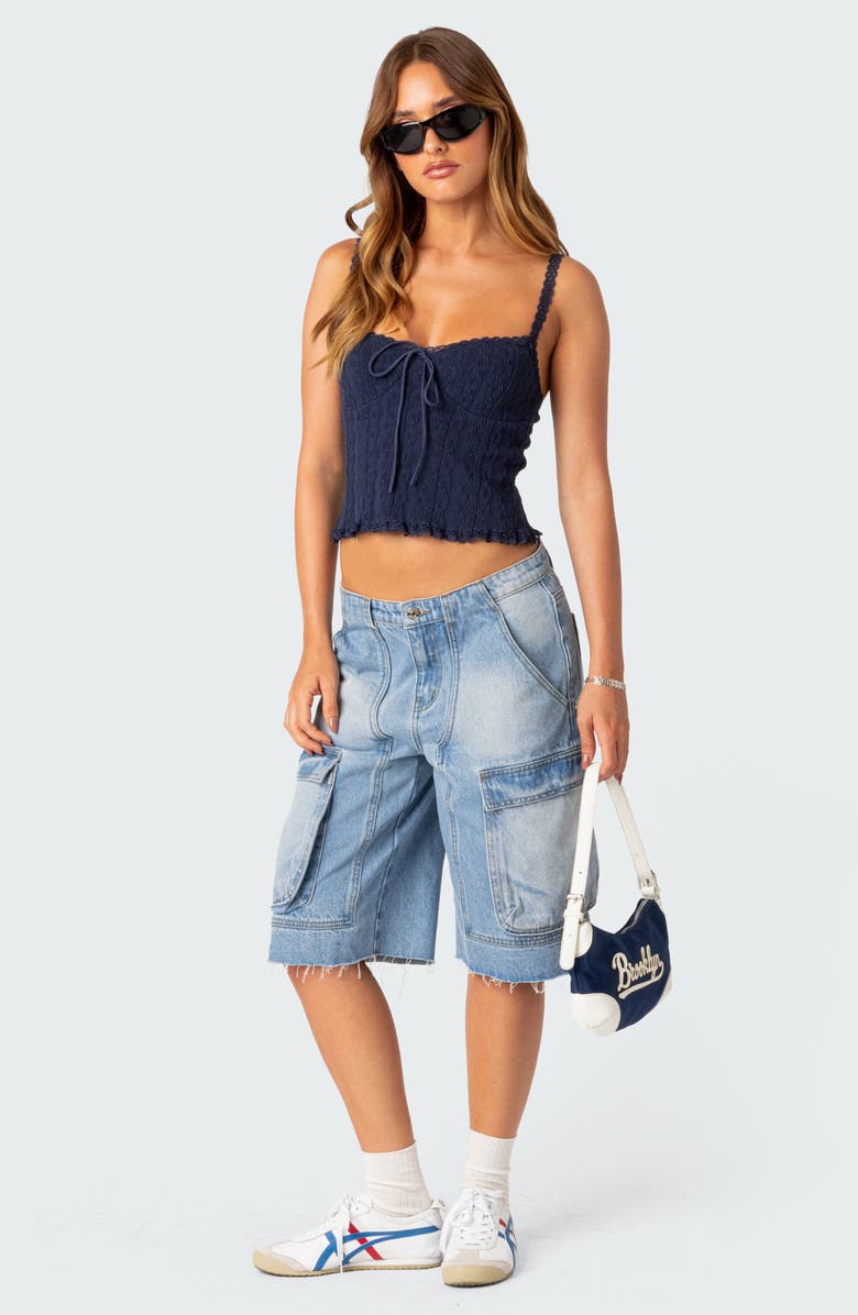 EDIKTED Lacy Stretch Cotton Knit Camisole, Alternate, color, Navy