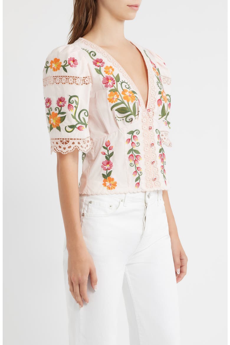 Floral Embroidered Cotton Top, Alternate, color, IVORY/ PINK
