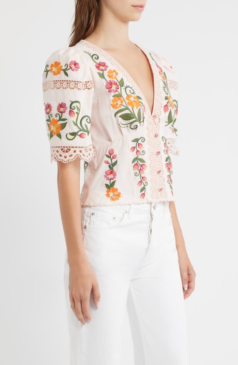 FARM Rio Floral Embroidered Cotton Top, Alternate, color, Ivory/ Pink