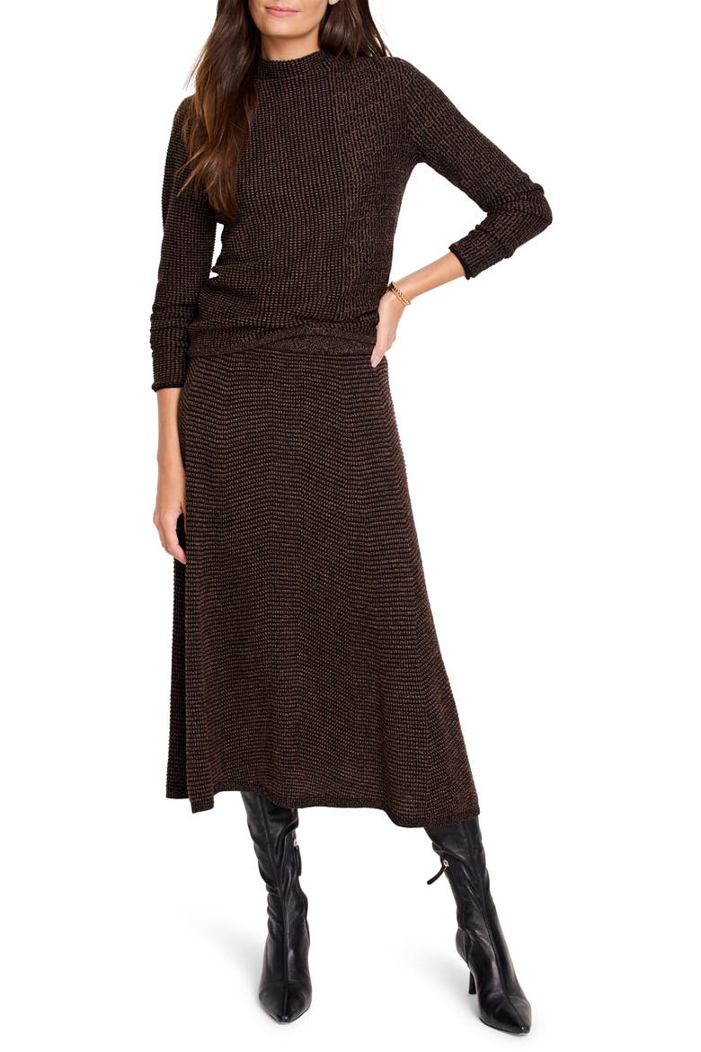 Pixel Funnel Neck Cotton Blend Sweater, Alternate, color, BROWN MULTI