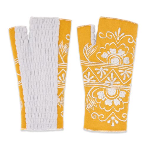 Feelgoodz Artisan Crafted Fleece Lined Lawsone Fingerless Gloves In Orange
