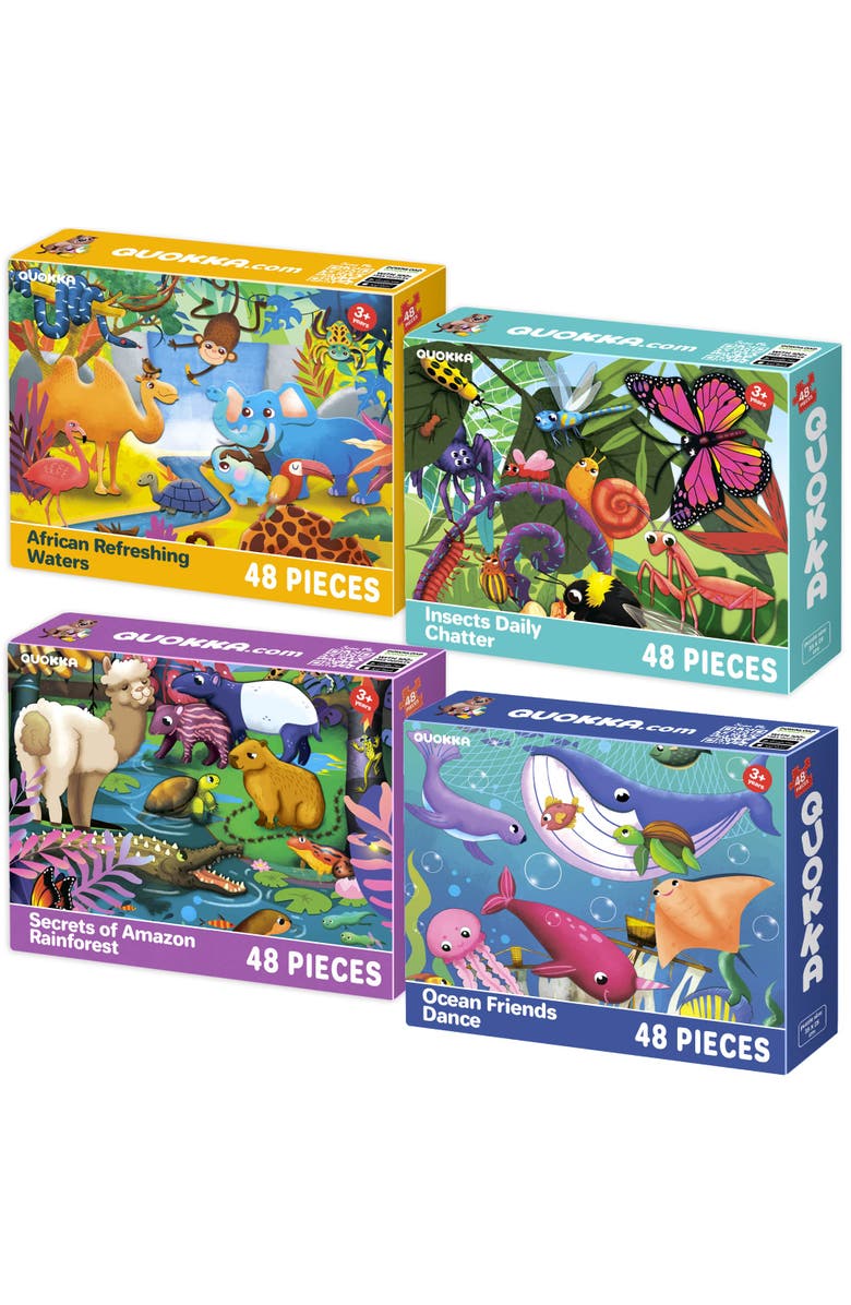 Quokka Shimmer & Animal Puzzle Set - 48 Piece Jigsaw Puzzles for Kids, Main, color, African, Amazon, Ocean