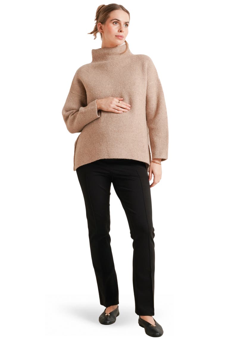 Lia Side-Zip Maternity & Nursing Turtleneck Sweater, Alternate, color, Fawn