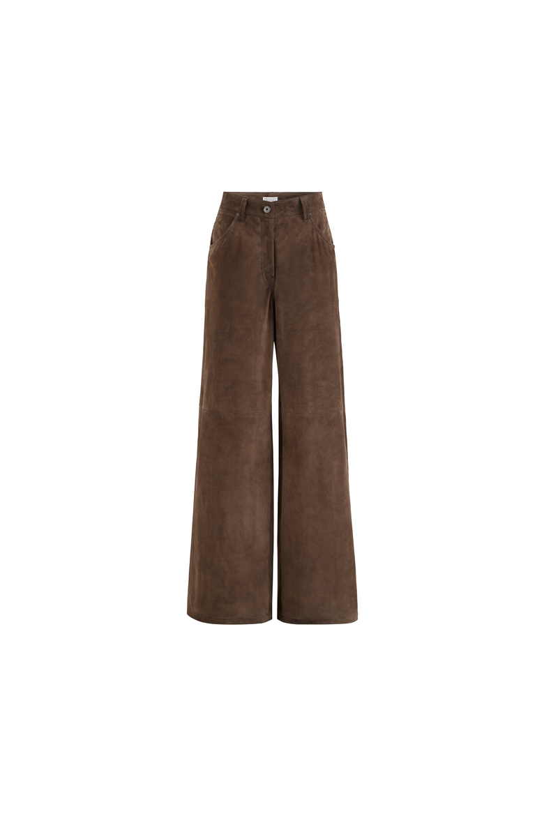Suede baggy trousers with monili, Alternate, color, Rust Brown