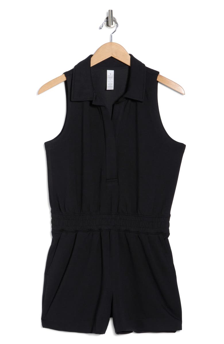 YOGALICIOUS Metro Maven Short Polo Romper, Alternate, color, Black