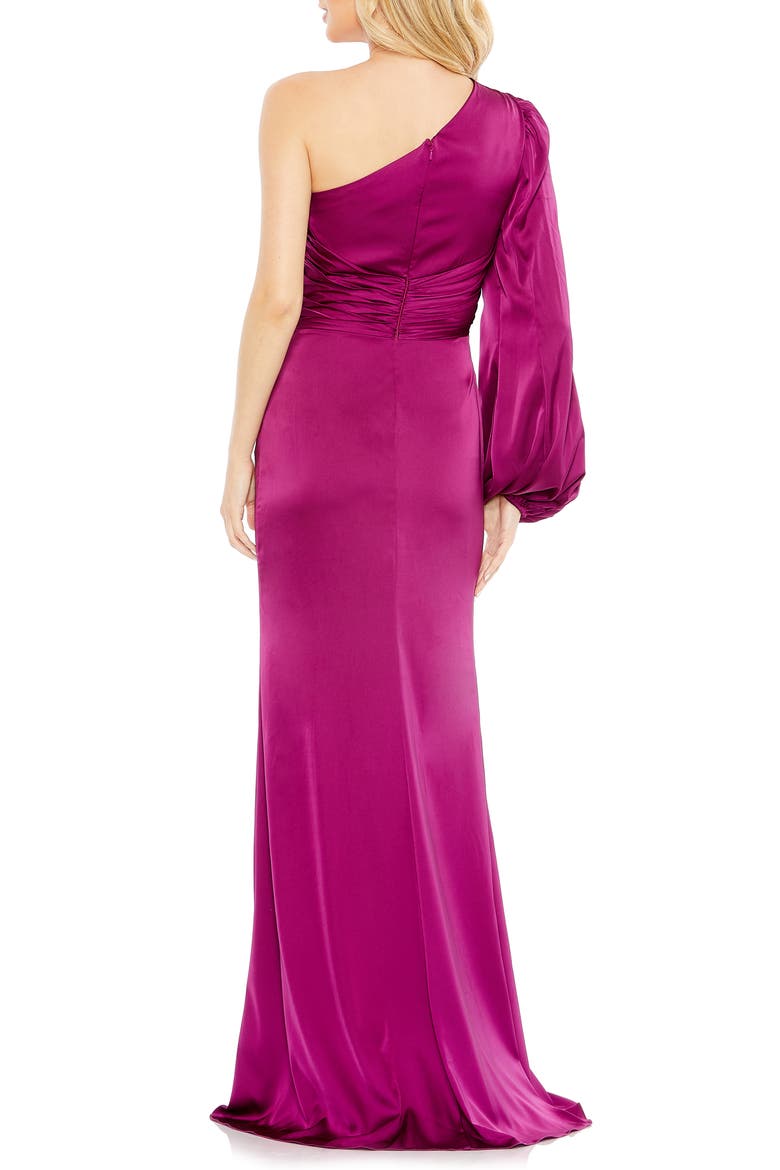 Asymmetrical One Shoulder Single Long Sleeve Gown, Alternate, color, FUCHSIA