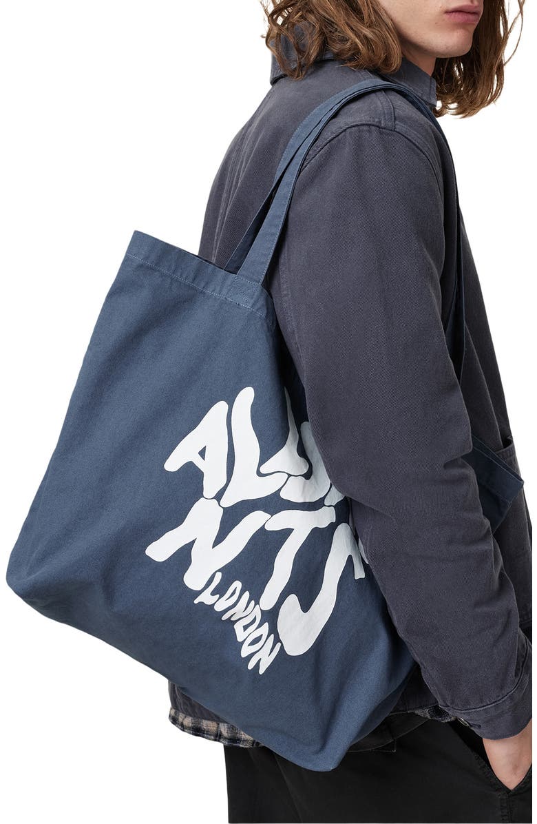 AllSaints Orlando Logo Canvas Tote, Alternate, color, Cove Blue