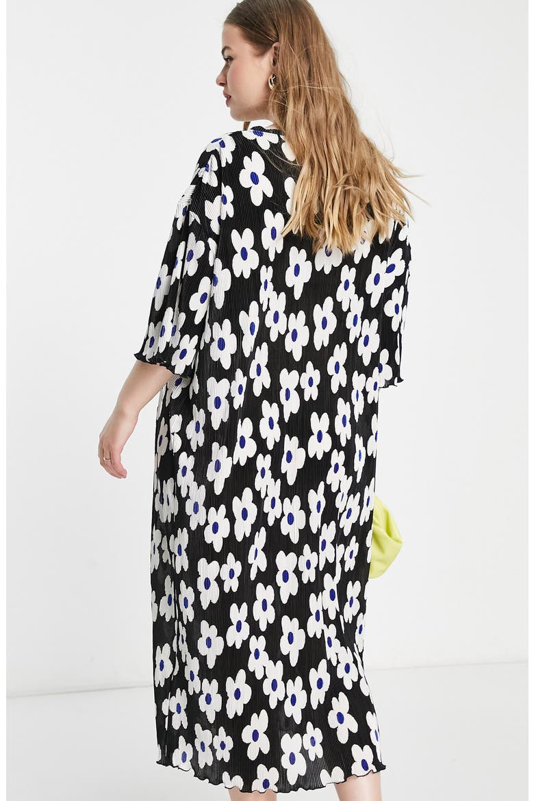 Curve Floral Plissé Midi Dress, Alternate, color, BLACK