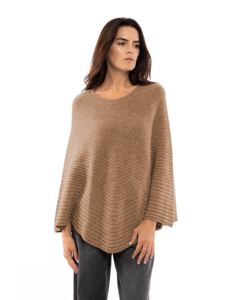Pure Cashmere Ribbed Knit Poncho
