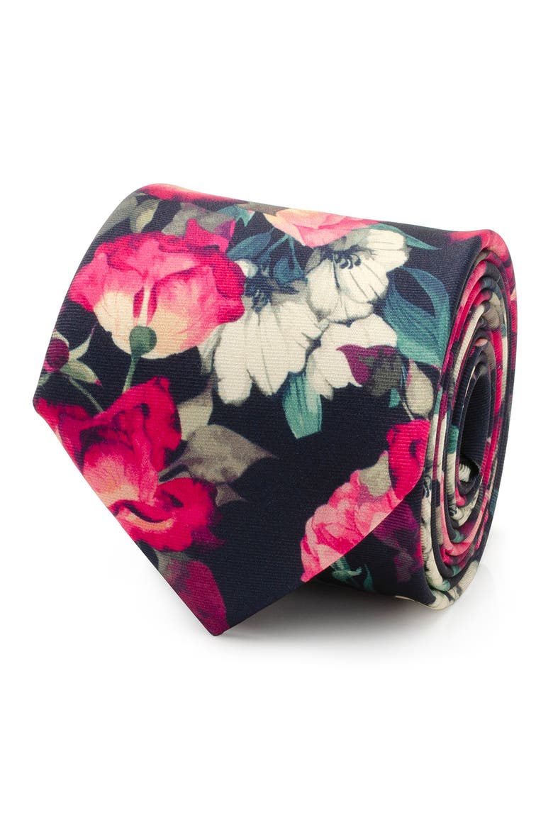Floral Silk Tie & Pocket Square, Alternate, color, NAVY