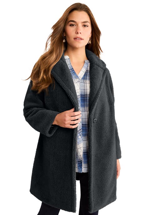 Plus Size Mid Length Teddy Faux Fur Coat