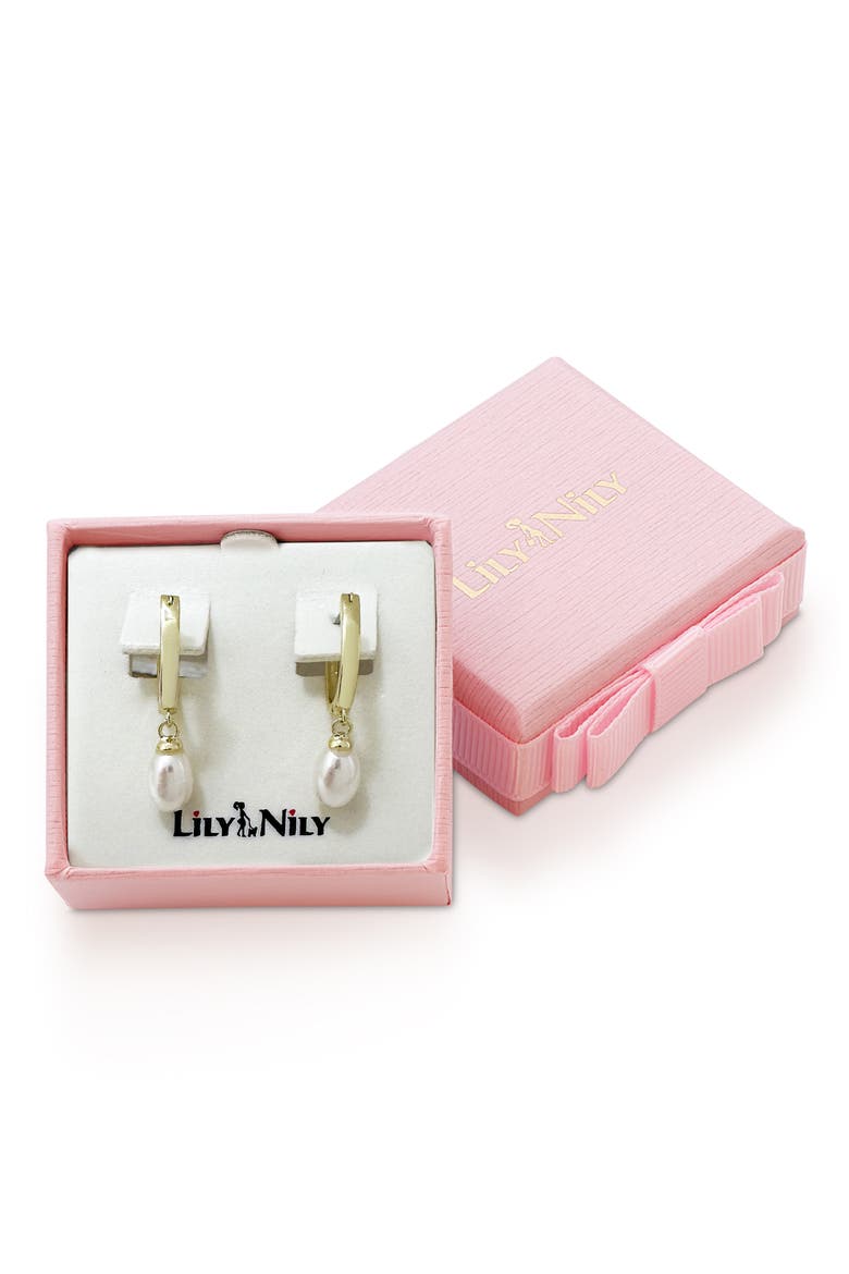 Kids' Pearl Drop Hoop Earrings, Alternate, color, GOLD