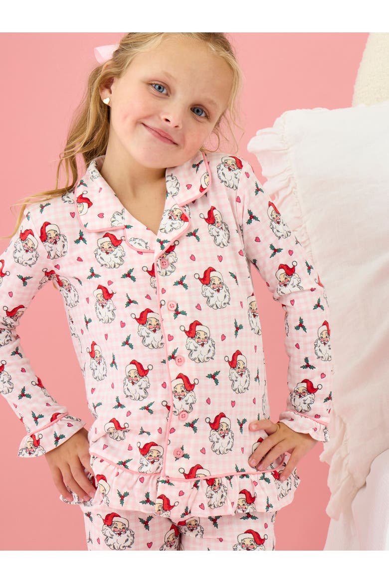 SoftSnooze Holiday Ruffle Flare Pajama Set, Alternate, color, Pink Dear Santa