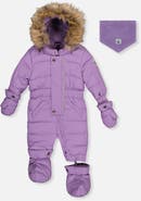 Deux par Deux Girl Original One Piece Puffy Snowsuit with Removable Mittens and Boots
