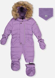 Deux par Deux Girl Original One Piece Puffy Snowsuit with Removable Mittens and Boots